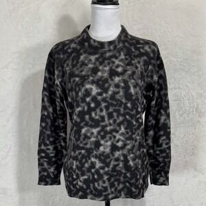 LINE‎ Luxe Knit Sweater Size Small Wool Yak Cashmere Black Gray Fuzzy Abstract